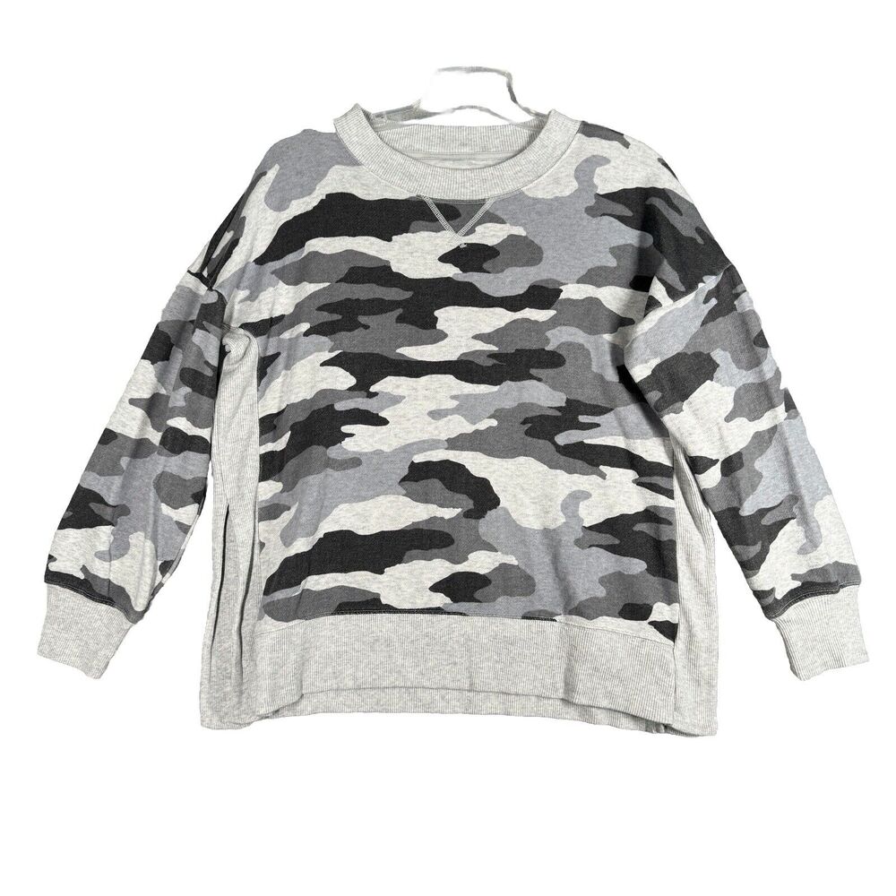 Aerie Shirt Women Medium Gray Black Camo Sweatshirt Lounge Casual Streetwear